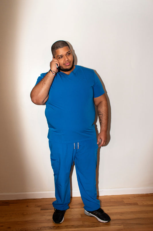 Plus Size Men's Royal Blue Scrub Top